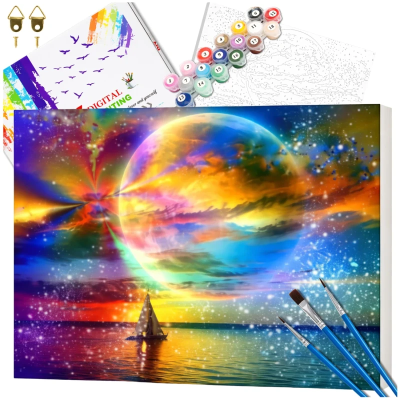 Malowanie po numerach z ramą 40 x 50cm obraz na płótnie Kosmiczny Zachód Słońca 11.webp