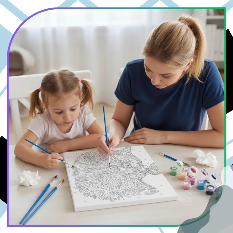 Malowanie po numerach z ramą 40 x 50cm obraz na płótnie Kolorowy Kotek z Motylem 10.webp
