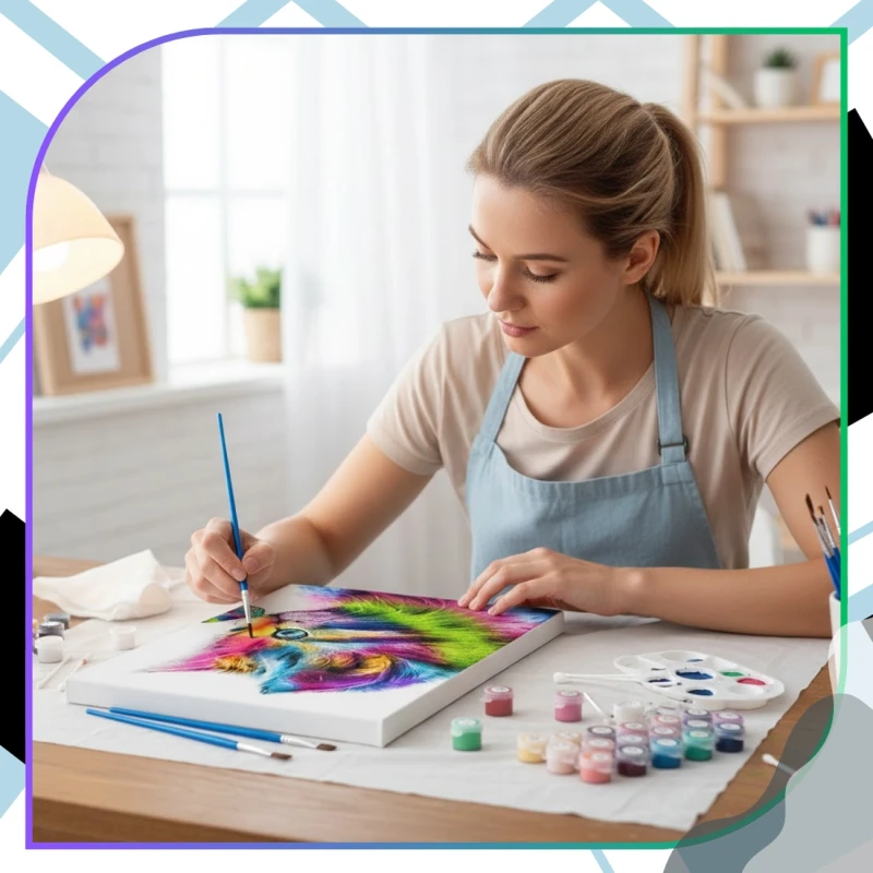 Malowanie po numerach z ramą 40 x 50cm obraz na płótnie Kolorowy Kotek z Motylem 11.webp