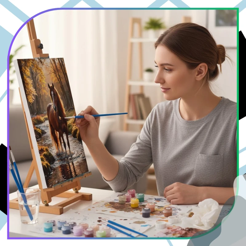 Malowanie po numerach z ramą 40 x 50cm obraz na płótnie Koń w Jesiennym Krajobrazie 10.webp