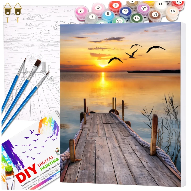 Malowanie po numerach z ramą 40 x 50cm obraz na płótnie Zachód Słońca Nad Jeziorem 2.webp