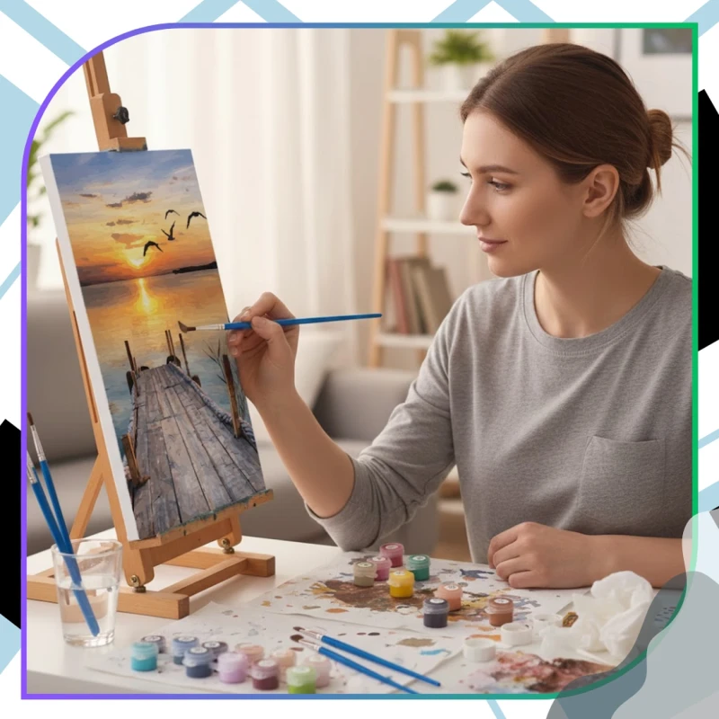 Malowanie po numerach z ramą 40 x 50cm obraz na płótnie Zachód Słońca Nad Jeziorem 11.webp