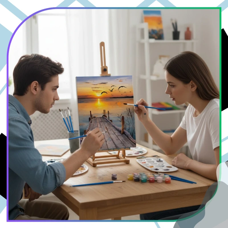 Malowanie po numerach z ramą 40 x 50cm obraz na płótnie Zachód Słońca Nad Jeziorem 13.webp