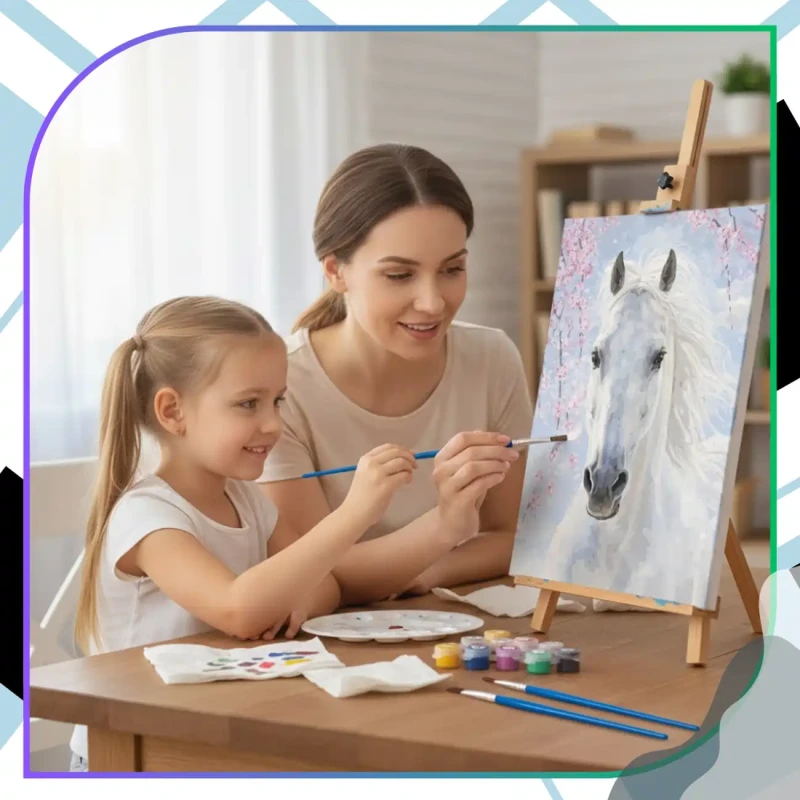 Malowanie po numerach z ramą 40 x 50cm obraz na płótnie Biały Koń w Kwiatach 11.webp