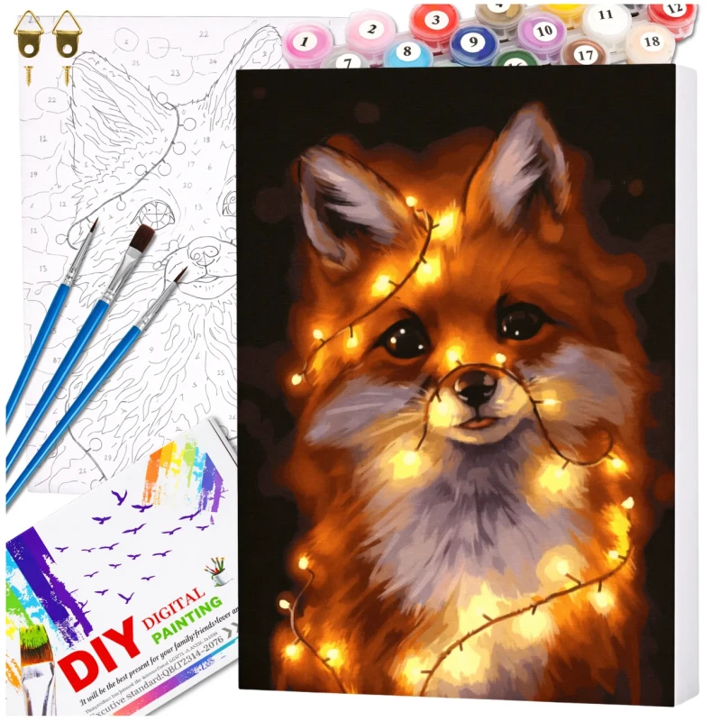 Malowanie po numerach z ramą 40 x 50cm obraz na płótnie Lisek w Świetle Lampek 2.webp
