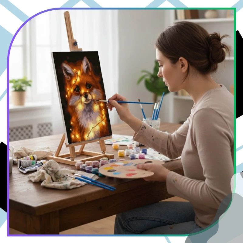 Malowanie po numerach z ramą 40 x 50cm obraz na płótnie Lisek w Świetle Lampek 10.webp