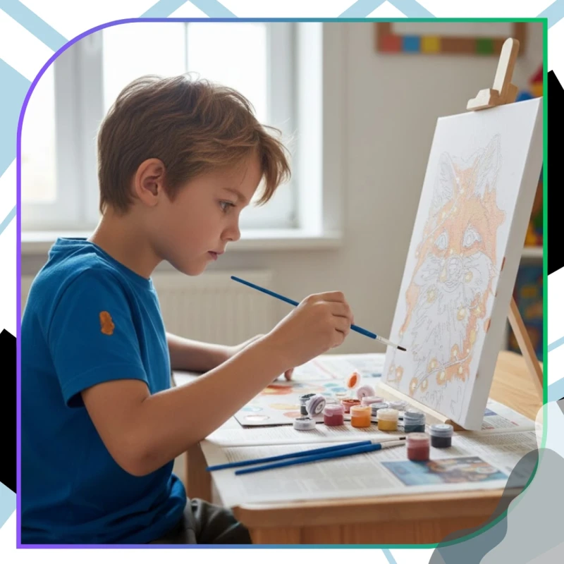 Malowanie po numerach z ramą 40 x 50cm obraz na płótnie Lisek w Świetle Lampek 12.webp