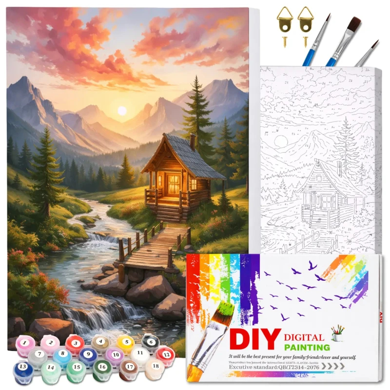 Malowanie po numerach z ramą 40 x 50cm obraz na płótnie Domek w Górach 3.webp