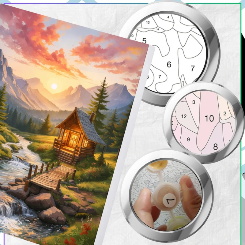 Malowanie po numerach z ramą 40 x 50cm obraz na płótnie Domek w Górach 6.webp