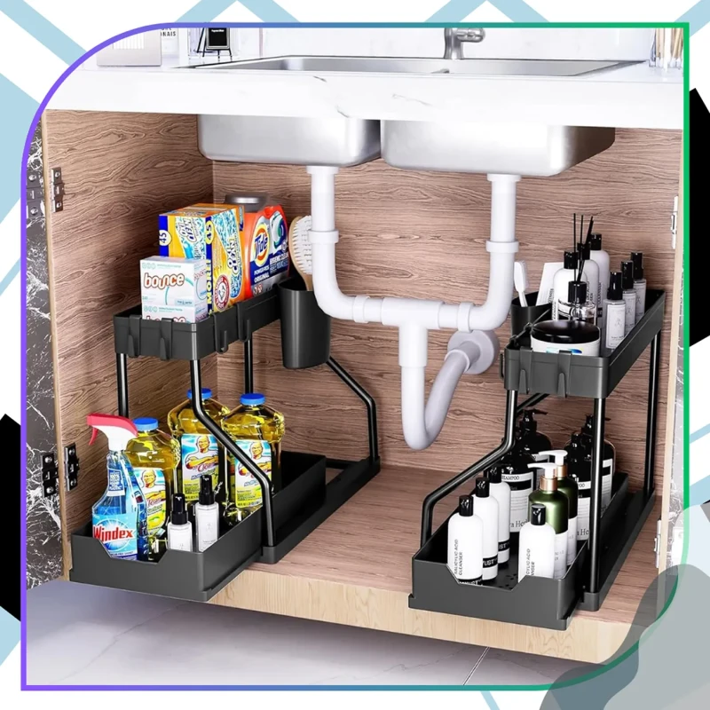 Organizer pod zlew dwupoziomowy półka kuchenna łazienkowa czarny3.webp