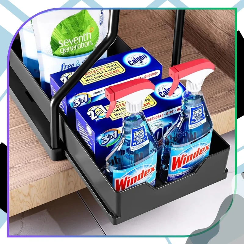 Organizer pod zlew dwupoziomowy półka kuchenna łazienkowa czarny4.webp