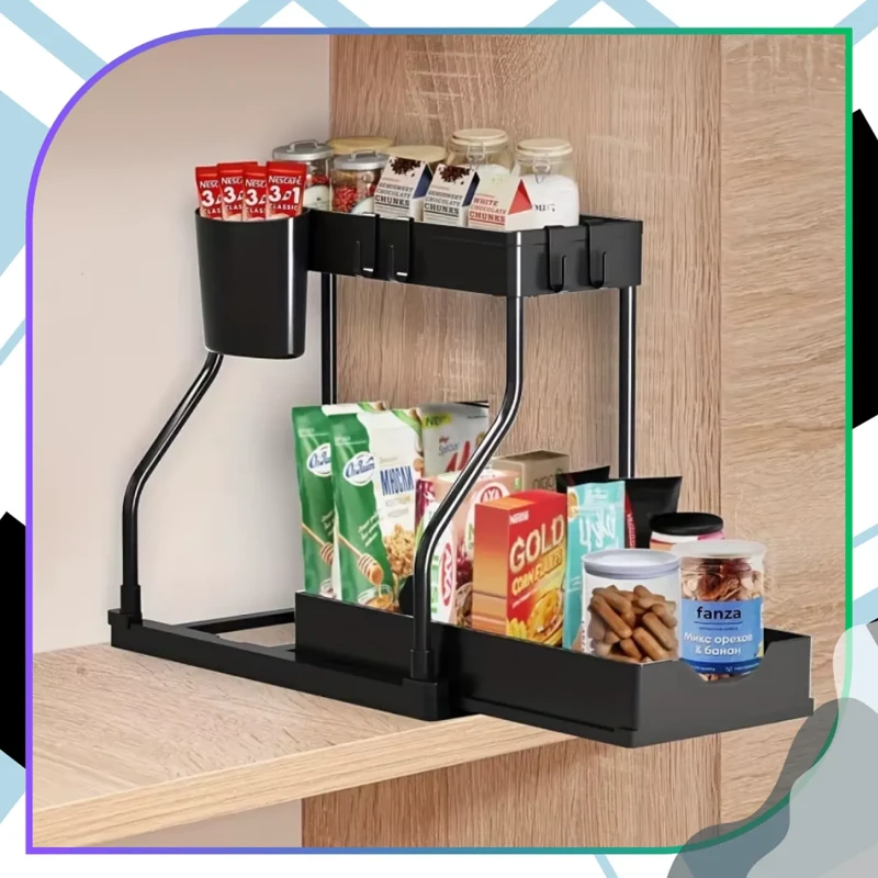 Organizer pod zlew dwupoziomowy półka kuchenna łazienkowa czarny5.webp