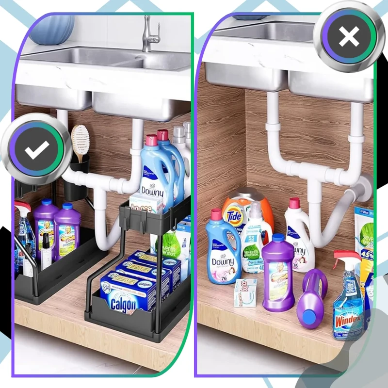 Organizer pod zlew dwupoziomowy półka kuchenna łazienkowa czarny6.webp