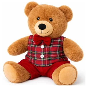 Miś pluszowy maskotka przytulanka prezent miś w ubranku kratka czerwona 30 cm