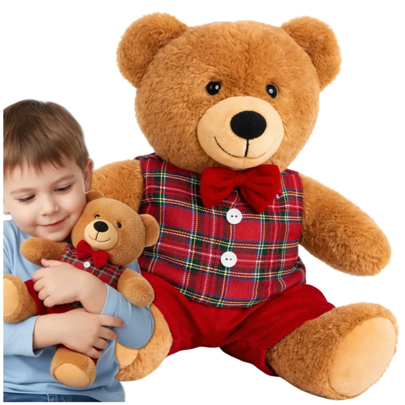 Miś pluszowy maskotka przytulanka prezent miś w ubranku kratka czerwona 30 cm2.webp