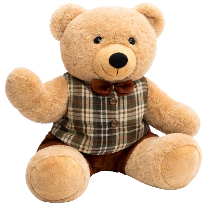 Miś pluszowy maskotka przytulanka prezent miś w ubranku kratka brązowa 30 cm3.webp