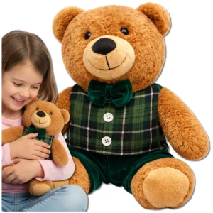 Miś pluszowy maskotka przytulanka prezent miś w ubranku kratka zielona 30 cm
