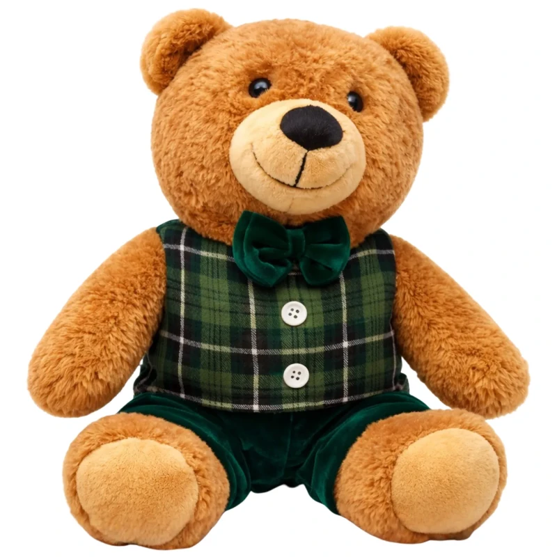 Miś pluszowy maskotka przytulanka prezent miś w ubranku kratka zielona 30 cm3.webp