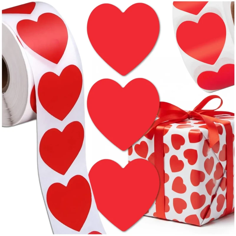 Naklejki czerwone serca serce na rolce 500 sztuk dekoracyjne scrapbooking DIY3.webp