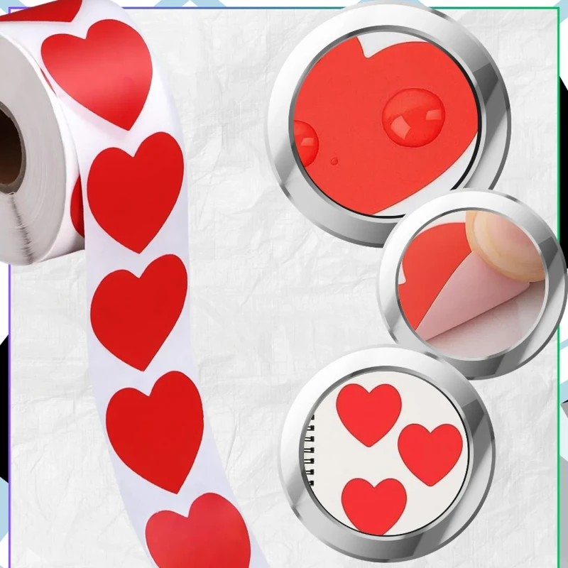 Naklejki czerwone serca serce na rolce 500 sztuk dekoracyjne scrapbooking DIY5.webp