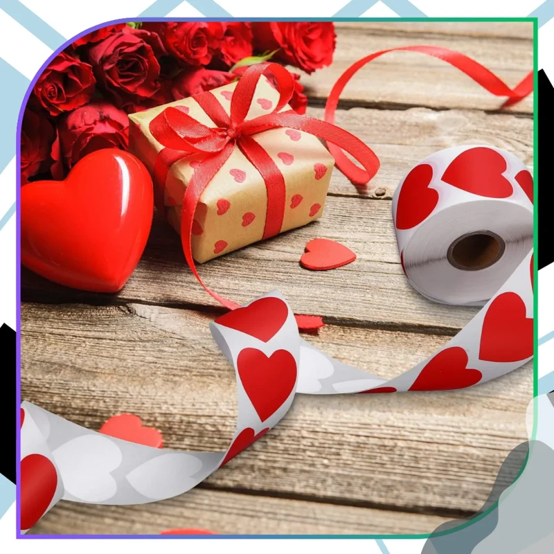 Naklejki czerwone serca serce na rolce 500 sztuk dekoracyjne scrapbooking DIY11.webp