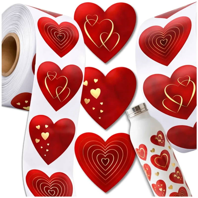 Naklejki 500 sztuk na rolce serca serce dekoracyjne walentynkowe scrapbooking DIY3.webp