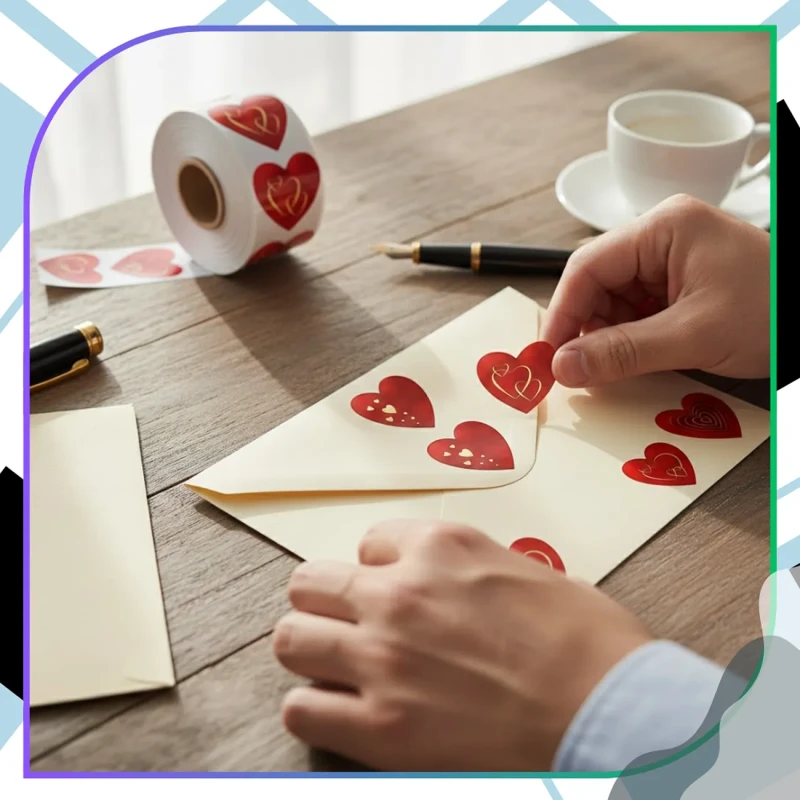 Naklejki 500 sztuk na rolce serca serce dekoracyjne walentynkowe scrapbooking DIY10.webp