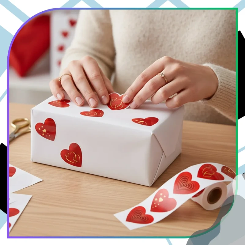 Naklejki 500 sztuk na rolce serca serce dekoracyjne walentynkowe scrapbooking DIY7.webp