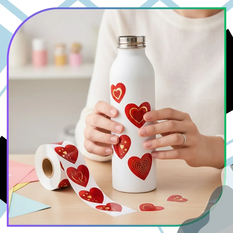 Naklejki 500 sztuk na rolce serca serce dekoracyjne walentynkowe scrapbooking DIY8.webp