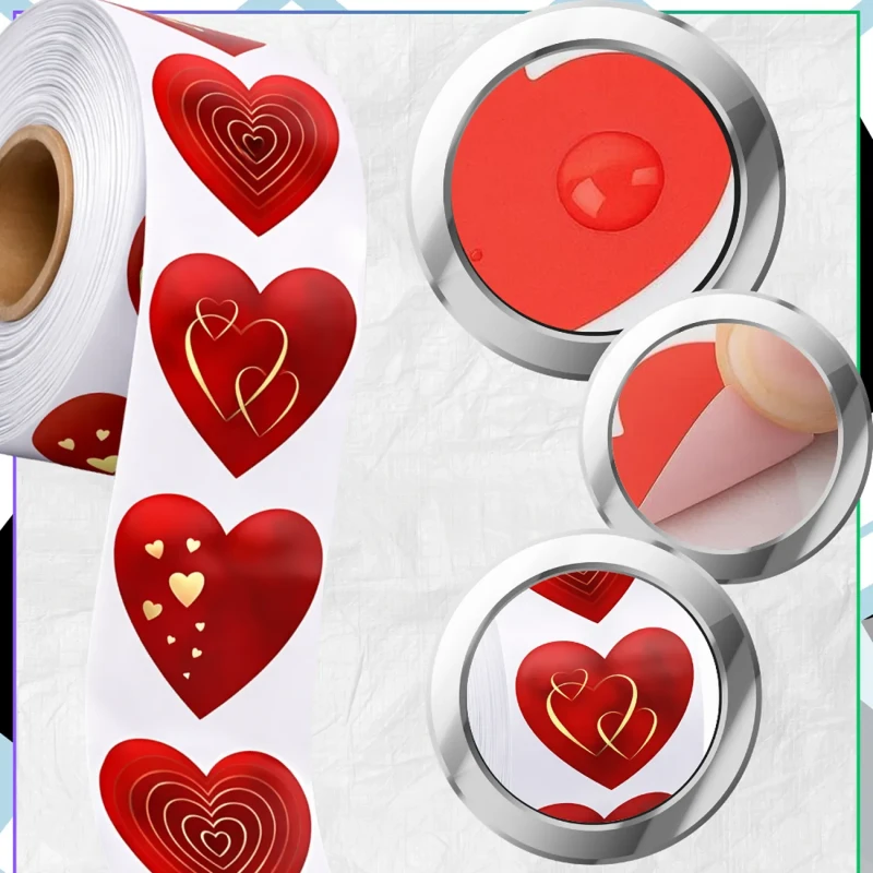 Naklejki 500 sztuk na rolce serca serce dekoracyjne walentynkowe scrapbooking DIY5.webp