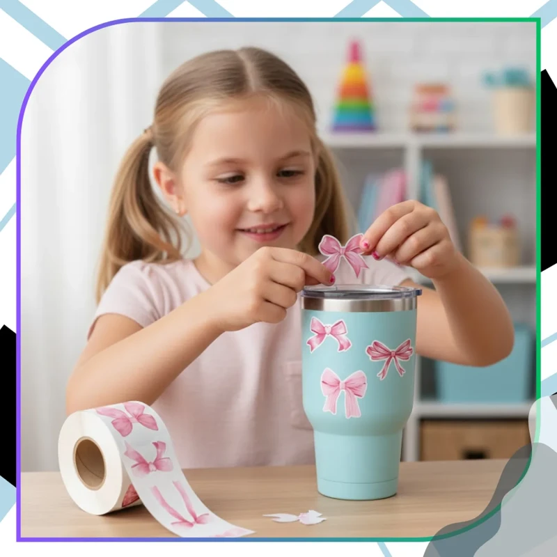 Naklejki 500 sztuk kokardki kokardy samoprzylepne mix wzorów różowe dekoracyjne dla dzieci DIY9.webp