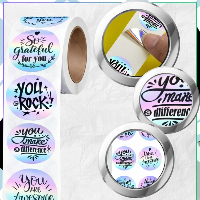 Naklejki 500 sztuk zestaw na rolce podziękowania motywacyjne okrągłe scrapbooking kolorowe5.webp