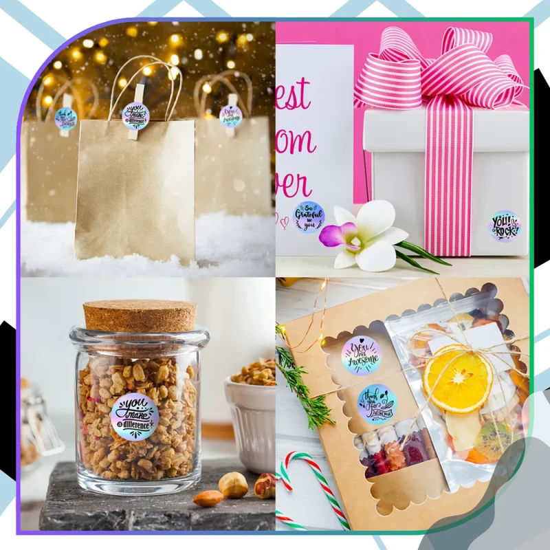 Naklejki 500 sztuk zestaw na rolce podziękowania motywacyjne okrągłe scrapbooking kolorowe7.webp