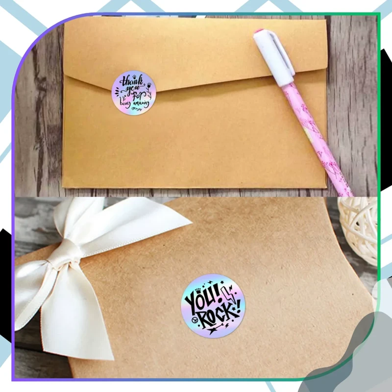 Naklejki 500 sztuk zestaw na rolce podziękowania motywacyjne okrągłe scrapbooking kolorowe8.webp