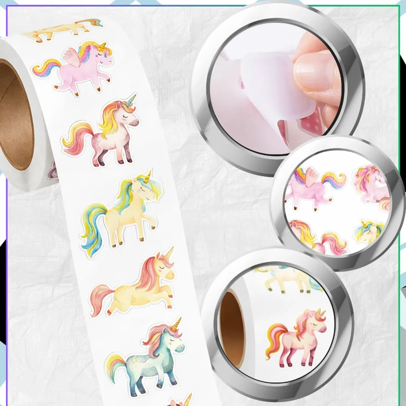Naklejki 500 sztuk zestaw na rolce jednorożce unicorn dla dziewczynki dziecka motywacyjne mix wzorów5.webp