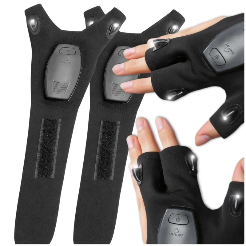 Rękawiczki świecące LED latarka USB survival wodoodporne regulowane czarne 2 sztuki 2.webp