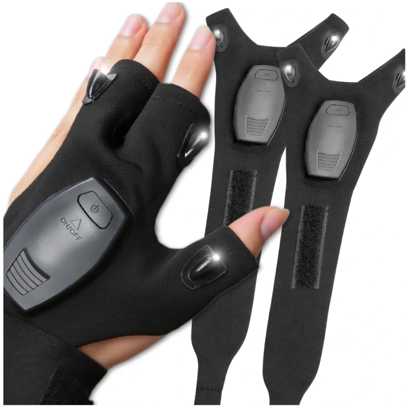 Rękawiczki świecące LED latarka USB survival wodoodporne regulowane czarne 2 sztuki 3.webp