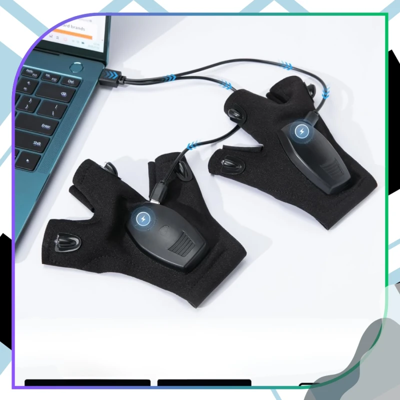 Rękawiczki świecące LED latarka USB survival wodoodporne regulowane czarne 2 sztuki 6.webp