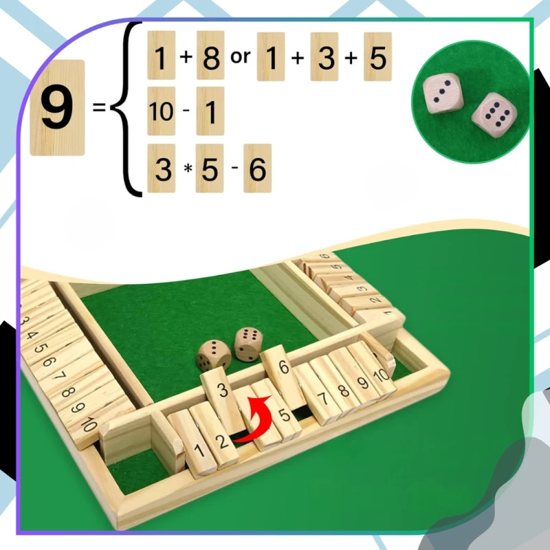 Drewniana gra planszowa edukacyjna w kości Shut the Box Zamknij Pudełko 7.webp