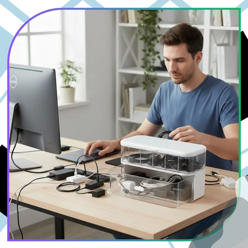 Organizer na kable biurkowy zamykane pudełko na akcesoria elektroniczne9.webp