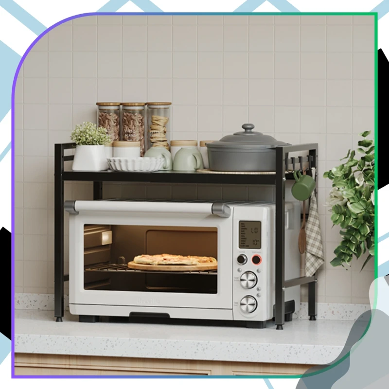 Półka stojak regał kuchenny dwupoziomowy metalowy na mikrofalówkę rozsuwany 40-60cm czarny 8.webp