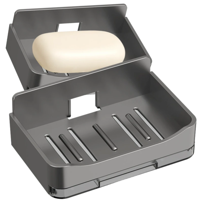 Mydelniczka ścienna z odpływem uchwyt na mydło bez wiercenia szara 2.webp