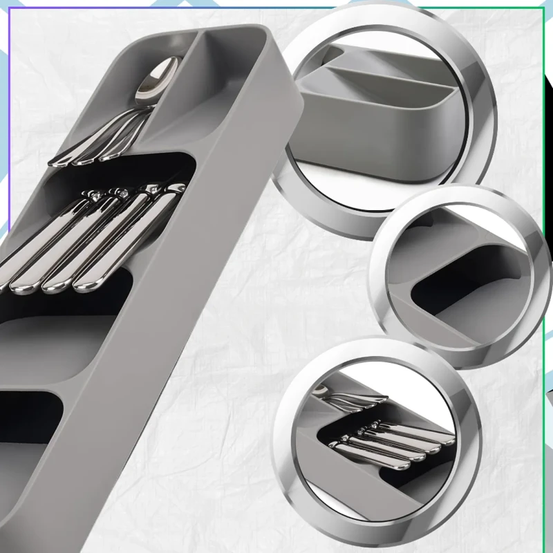 Organizer do szuflady kuchennej na sztućce wkład szary 40 cm4.webp