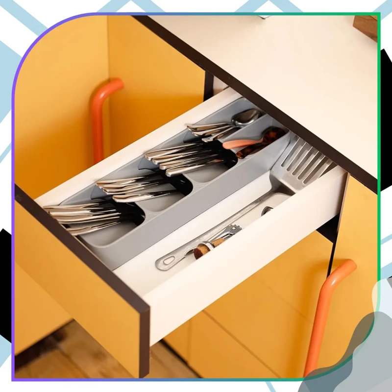 Organizer do szuflady kuchennej na sztućce wkład szary 40 cm5.webp