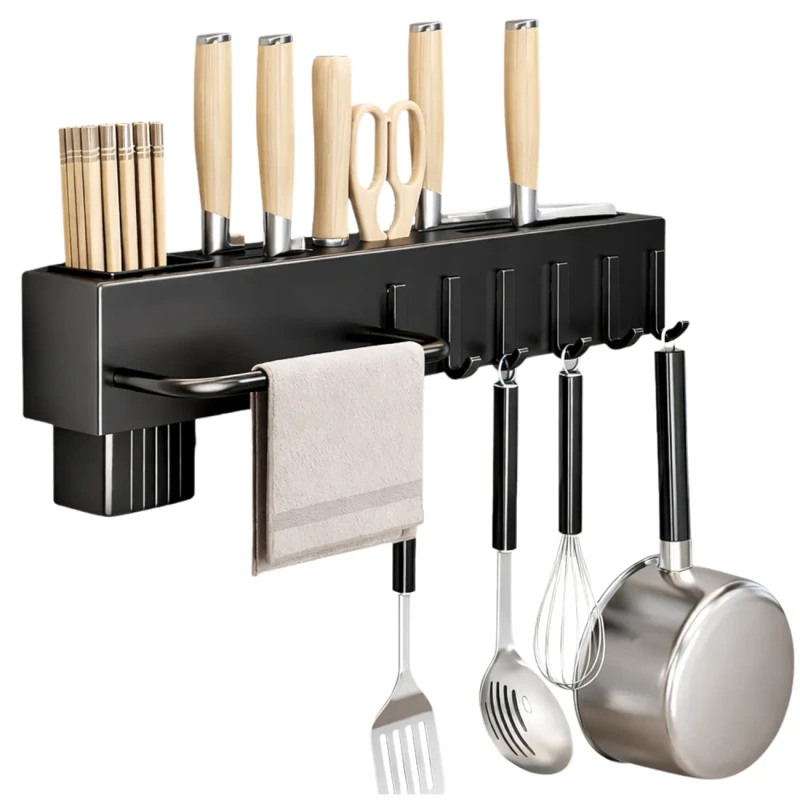 Czarny uchwyt kuchenny na noże i akcesoria ścienny organizer 40 cm1.webp
