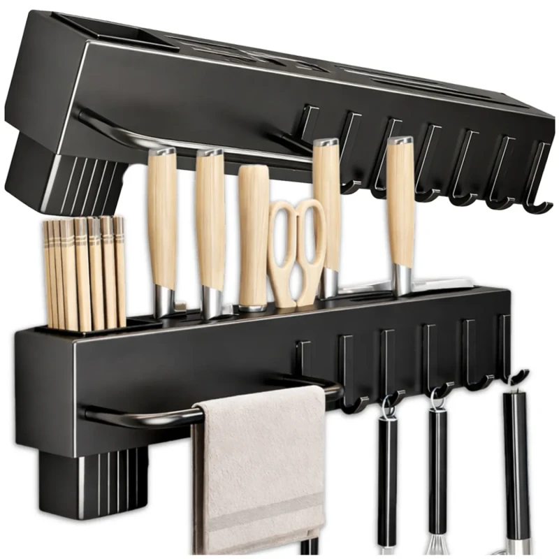 Czarny uchwyt kuchenny na noże i akcesoria ścienny organizer 40 cm2.webp