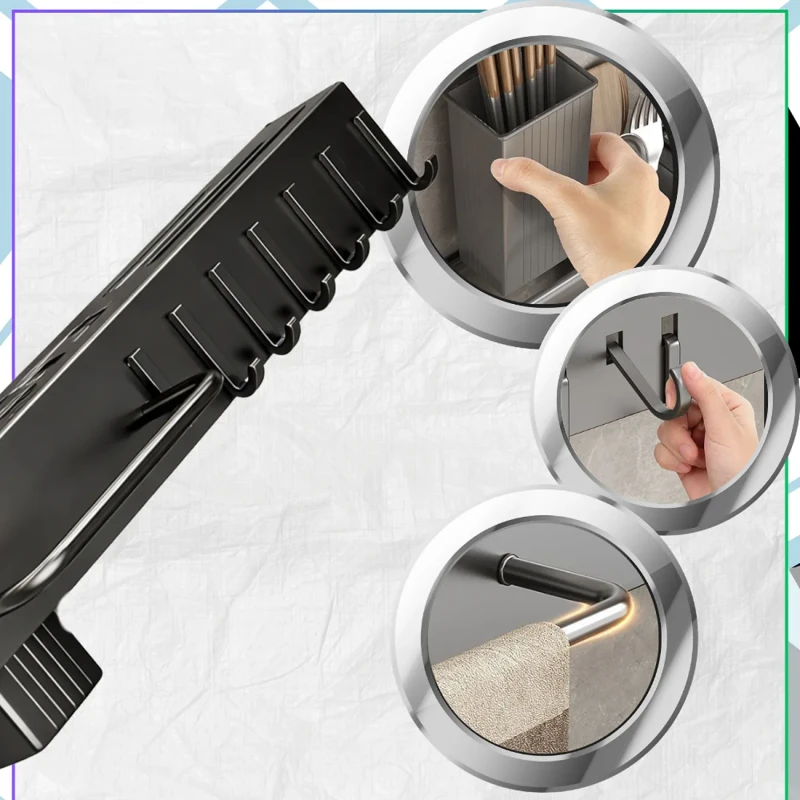 Czarny uchwyt kuchenny na noże i akcesoria ścienny organizer 40 cm4.webp