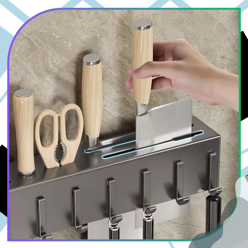 Czarny uchwyt kuchenny na noże i akcesoria ścienny organizer 40 cm5.webp