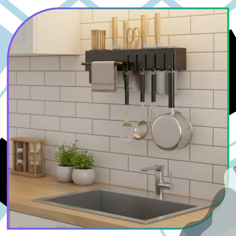 Czarny uchwyt kuchenny na noże i akcesoria ścienny organizer 40 cm6.webp