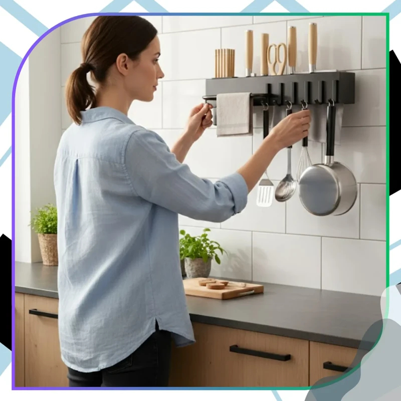 Czarny uchwyt kuchenny na noże i akcesoria ścienny organizer 40 cm7.webp